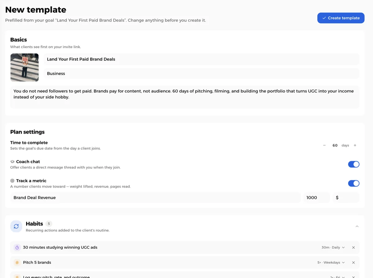 Building a goal template in TXME